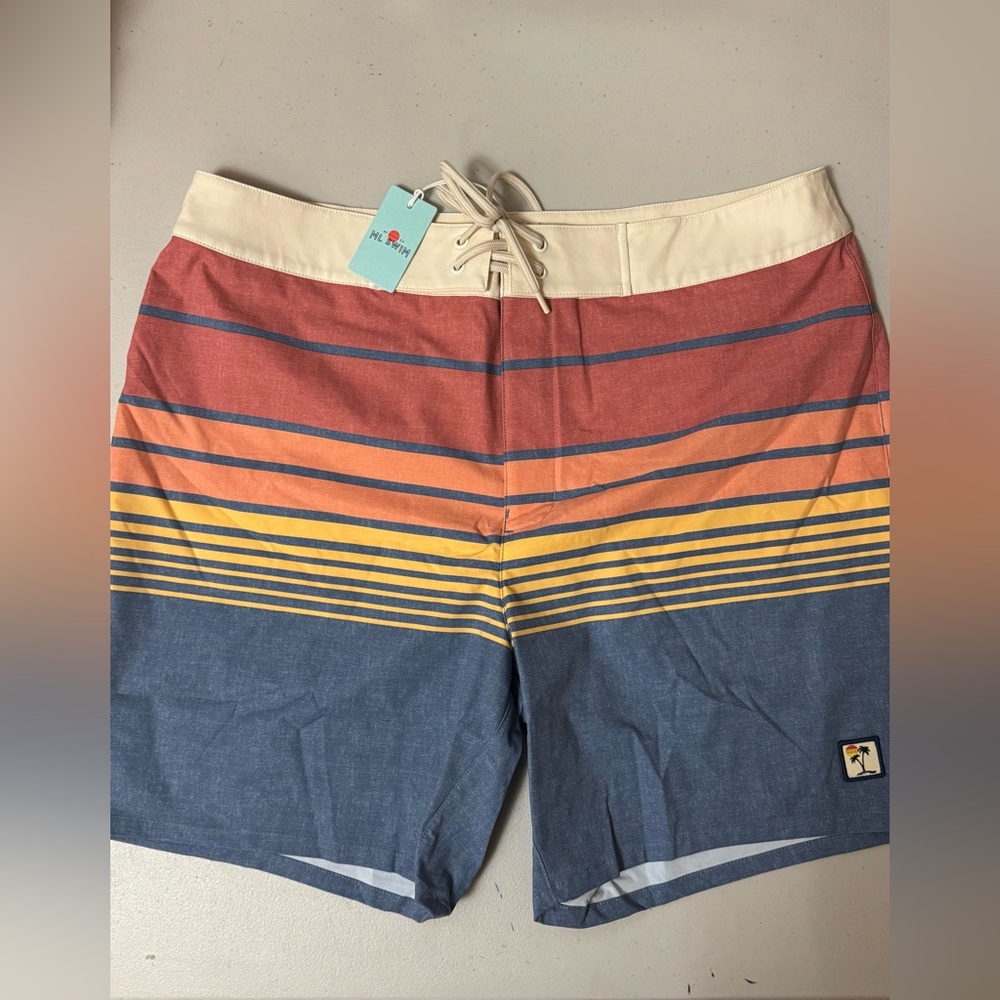 Marine Layer 36" men's swimsuit shorts Sunset colors NWT back zipper pocket